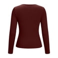 thumbnail image 5 of VEKDONE Womens Sexy Tops Long Sleeve Zipper V Neck Shirts Ribbed Knit Low Cut Tops Fall Stretch Slim Fit Shirts Solid Color Fashion Blouses Wine XL, 5 of 7