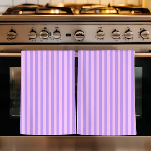 Purple Pink Kitchen Towels Set of 2, Geometric Vertical Striped Solid Rainbow Absorbent Dish Towels for Kitchen, Microfiber Hand Towel, Quick Drying Tea Towel for Cleaning Decorative Dishcloths