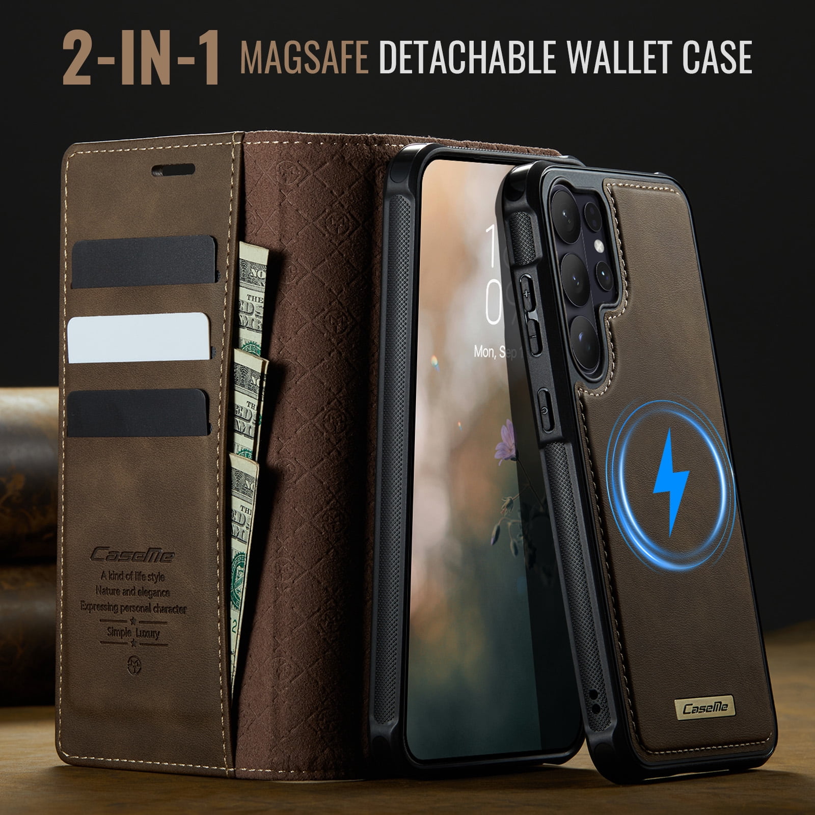 New Phone Case For Samsung Galaxy S26 Ultra, Business Leather Shockproof Flip Stand RFID Card Slots 2-in-1 Detachable Magnetic Wallet Case Cover,Coffee