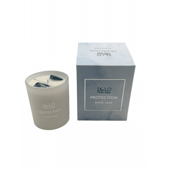 White Sage Smudge Crystal Candle with 2 Black Obsidian Stones, PROTECTION CANDLE - 100% Soy Wax, 200 grams, 40 Hours burn time