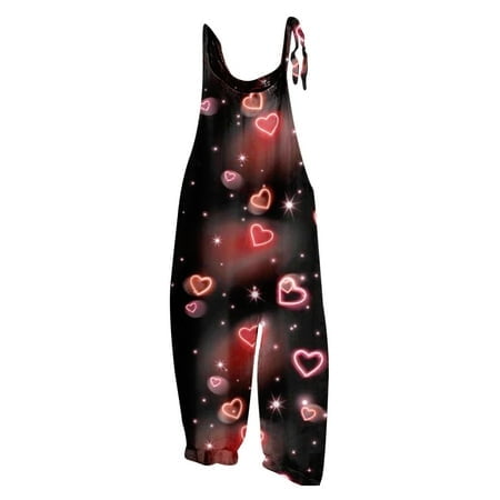 PMUYBHF Combinaison à Manches Longues 4 Juillet Marron Femmes Tendance Mode Quatre Saisons Saint-Valentin Amour Imprimé Bretelles Col Rond Combinaison (5)