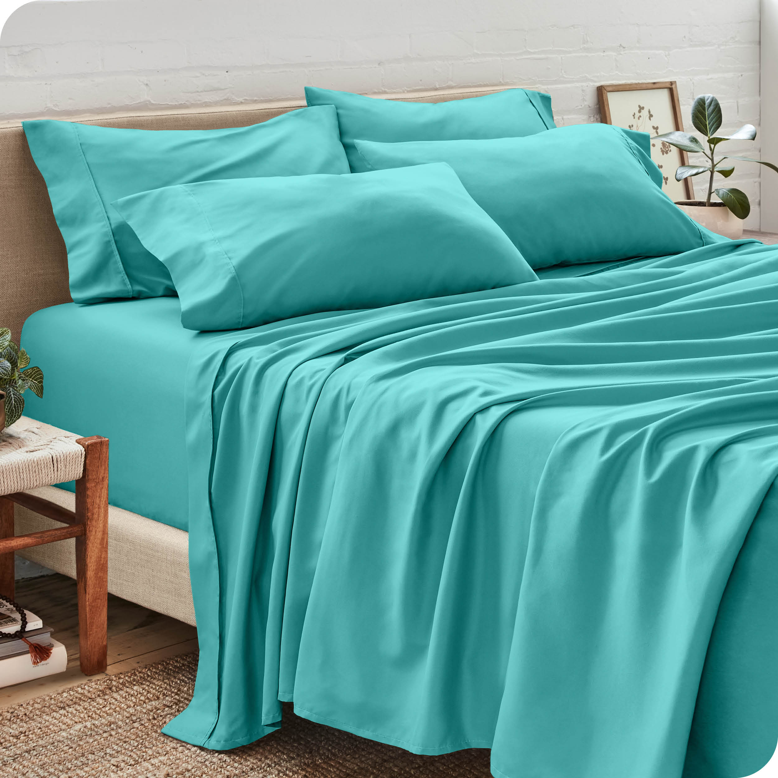 Bare Home 5 Piece Microfiber Bed Sheet Set with 3 Pillowcases, Twin