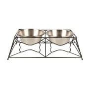 Angle View: Vibrant Life Iron Bone Elevated Pet Diner with Steel Bowls, Large, 54 fl oz.