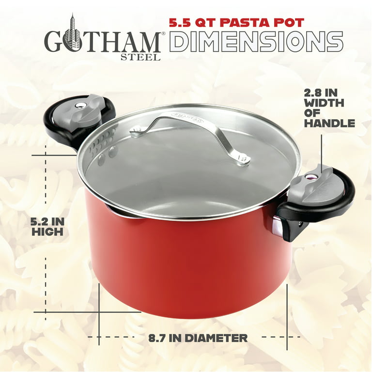 Gotham Steel 5 Quart Stock Multipurpose Pasta Pot with Strainer