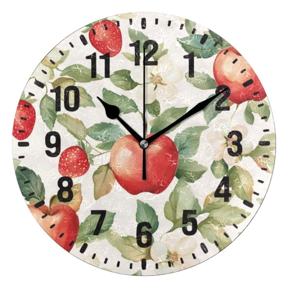 Yayeee 10" Wall Clock Battery Operated Quartz Round Silent Non-Ticking Home Decor,Beige Apple Pattern