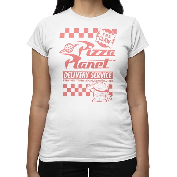 Disney Pixar Toy Story Women's Pizza Planet Deliver The Claw T-Shirt (Bright White, S-XXL)
