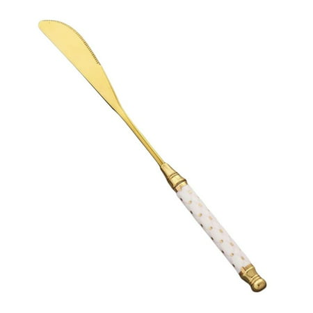 

Stainless Steel Gold Dinner Knives forks Spoons Mirror Polished Modern Elegant Design for Home Restaurant with Ceramic Handle A5