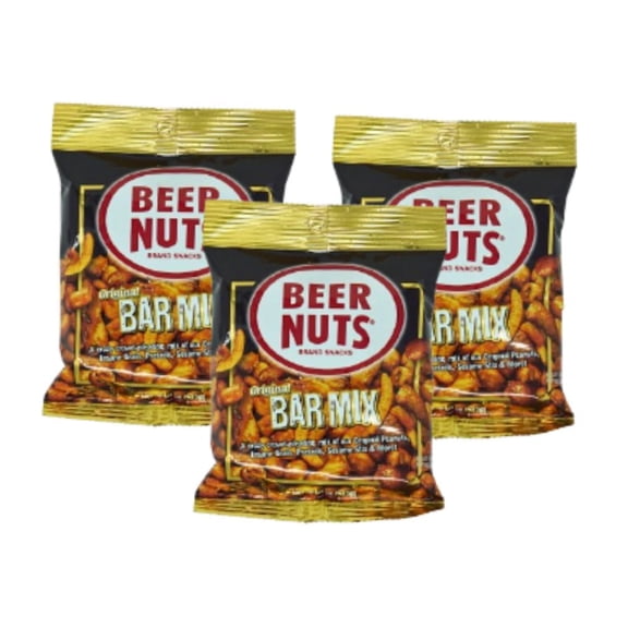 BEER NUTS Original Bar Mix 4oz, Pack of 3 | Crunchy Snack Mix with Pretzels, Cheese Stix, Sesame Stix, Insane Grain & Sweet Peanuts | Classic Party Snack & Bar Treat