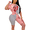 Gray, variant on Women 2 Piece Outfits Sets Lips Print Color Block Graphic Tees Biker Short Sets Tacksuits