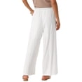 thumbnail image 3 of Pantalones Palazzo de Lino para Mujer Inspire Chic, Fluidos, de Pierna Ancha, con Bolsillos, XL, Blancos, 3 of 6