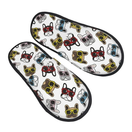

House Slippers for Women Men - Bulldog Sunglasses Face Soft House Shoes Fuzzy Slippers Lightweight Slip-On Cozy House Slippers for Woman Indoor Outdoor