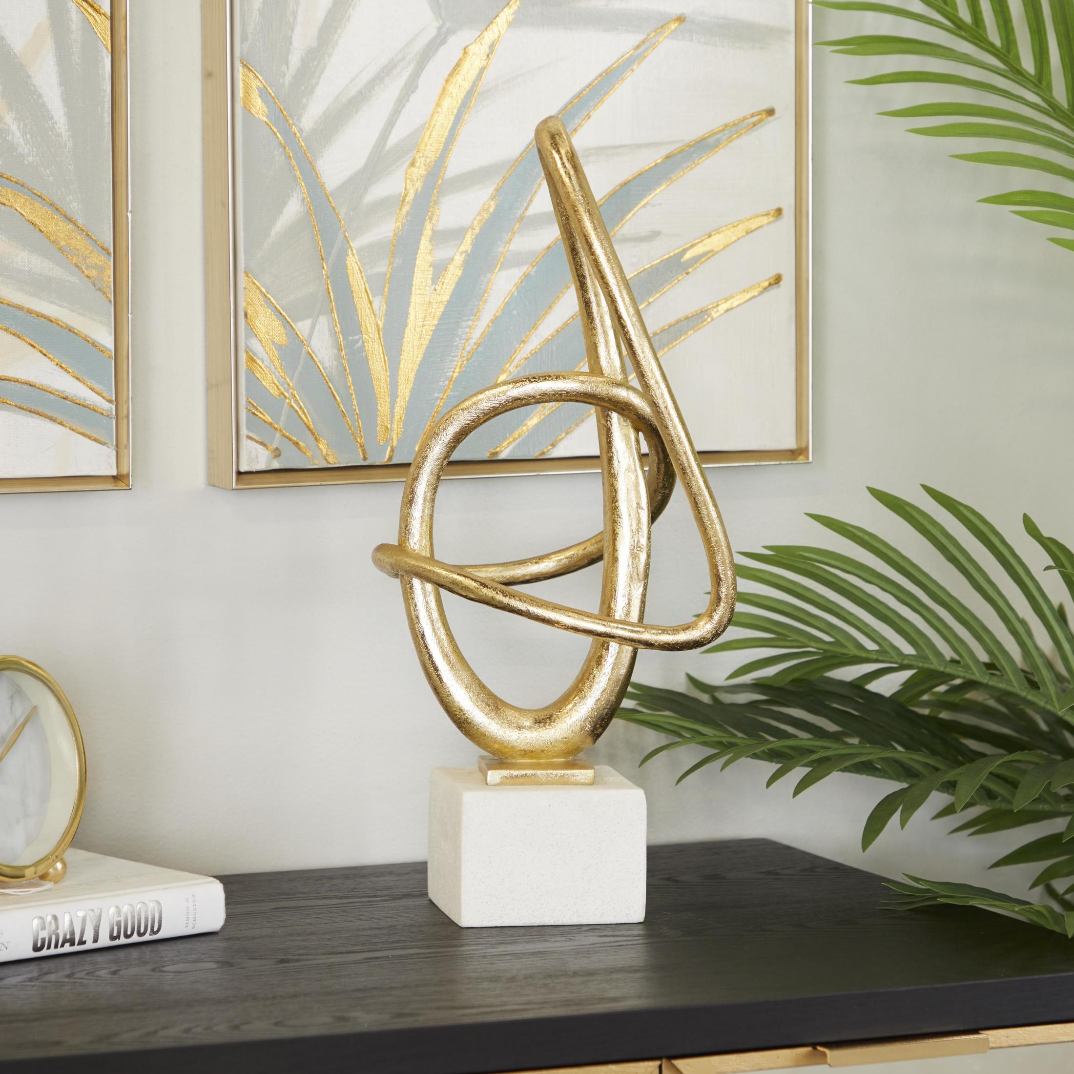 8" x 19" Gold Polystone Swirl Abstract Sculpture, by DecMode