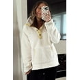 thumbnail image 6 of Women's Cozy Beige Fleece Colorblock Trim Sweatshirt with Buttons and Pocket - [ZhiHiMeRi] | (US 20-22)2XL, 6 of 12