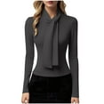 thumbnail image 2 of Blmnix Ladies Fall Tops Gray Cotton Turtleneck Fitted Fall Tops for Women Business Casual Long Sleeve Clothes, 2 of 7