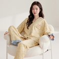 thumbnail image 3 of Conjunto de Pijamas con lazo para mujer, ropa de dormir bonita, Kawaii, pantalones largos de manga larga, pijama acogedor con botón, Otoño e Invierno, 3 of 5