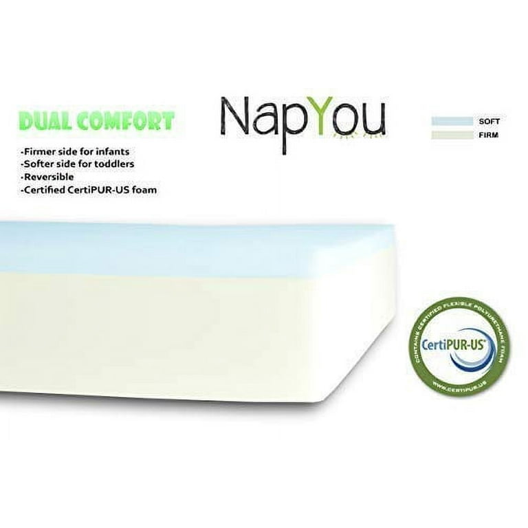 NapYou Dual Comfort Crib Mattress Firm Side for Infant Soft Side for Toddler with 100 Waterproof Cover Made with Organic Cotton Reversible Baby