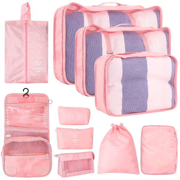10PCS Travel Packing Cubes Set, Oxford Cloth Luggage Organizers with Toiletry Pouch, Assorted Storage Bags for Clothes, Shoes, Toiletries, Skincare, Makeup, Jewelry