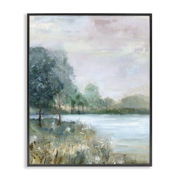 Stupell Industries Serene Riverside View Landscape & Nature Painting Black Framed Art Print Wall Art, 11 x 14