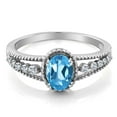thumbnail image 2 of Gem Stone King Oval Swiss Blue Topaz White Topaz 1.21 Ct 925 Sterling Silver Engagement Ring (Size 7), 2 of 4