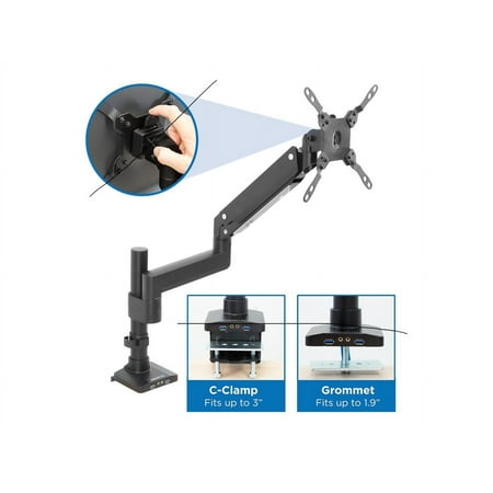 Mount-It! - Single Monitor Desk Mount with USB and Multimedia Ports - Black