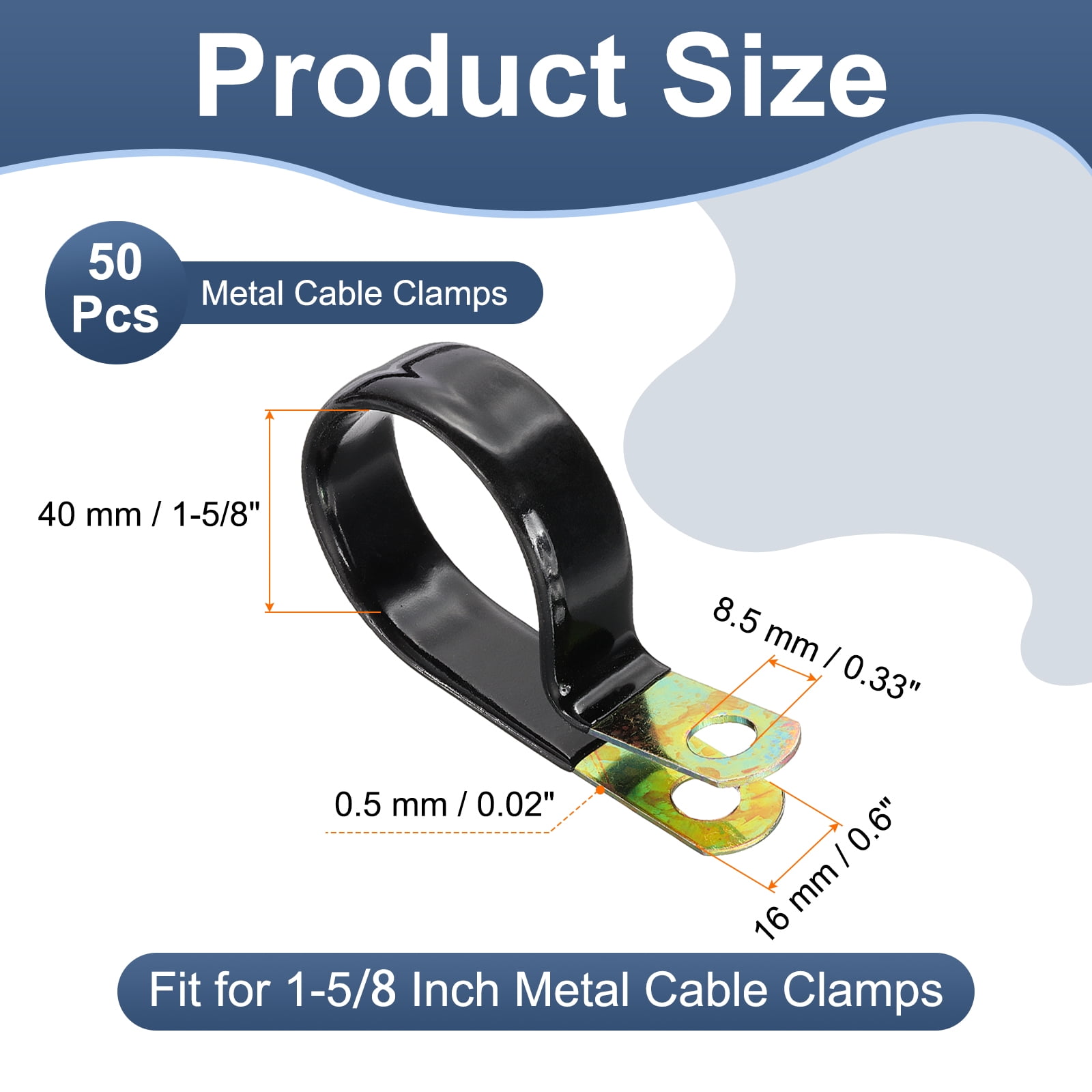 1-5/8 Inch Vinyl Coated Cable Clamps Galvanized Steel Metal Clips Black, 50 Pack