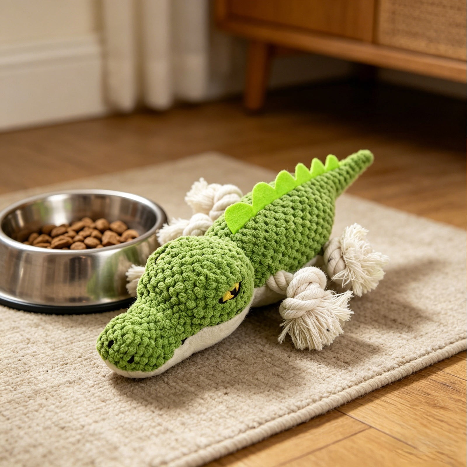 Squeaky Dog Toy Crocodile-Shaped Chew Toy with Rope Legs Plush Teething Toy Interactive Tug of War Toy for Small to Medium Dog Puppy