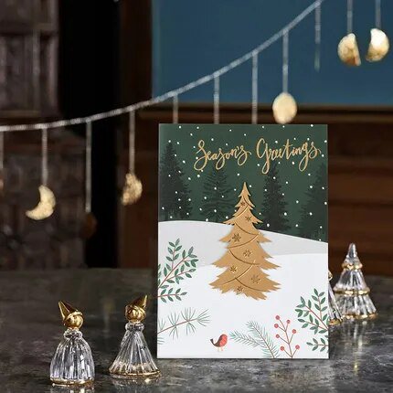 Tarjeta de Navidad con adorno de estampado dorado, 3 piezas, 3D, tarjeta de invitación de felicitación de temporada hecha a mano, regalo de negocios
