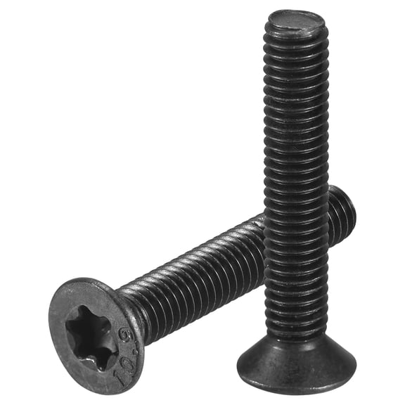M6-1 x 35mm Flat Torx Head Machine Screws, 30 Pack 10.9 Grade Carbon Steel Flat Countersunk Torx Anti Theft Machine Screws, Black Oxide Finish, Full Thread, Torx Drive