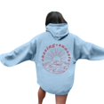thumbnail image 1 of Sudadera con capucha de gran tamaño en rosa 2024 Sudadera linda informal preppy, sudadera con capucha rosa con estampado de palma Tops con cordón de manga larga y bolsillos Azul claro XXL, 1 of 3