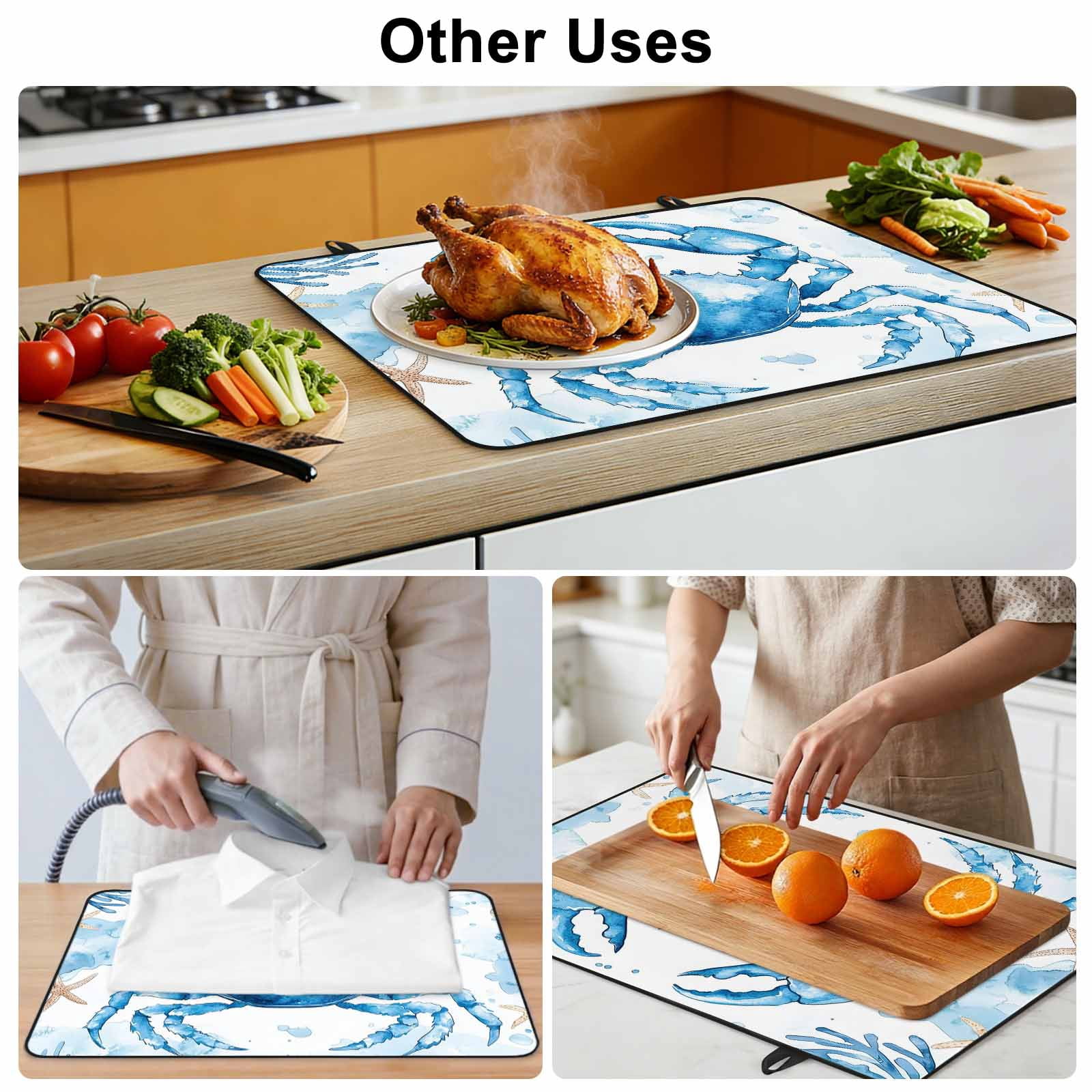 Coastal Crab Stove Top Cover for Electric Stove, Heat-proof & Non Slip Glass Top Stove Cover Protector, Summer Beach Starfish Coral Nautical Kitchen Flat Cooktop Rubber Mat 24x21 Inches