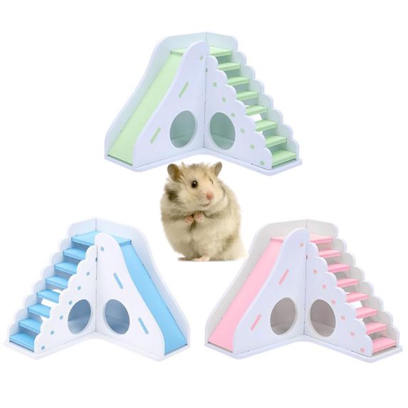Walbest Hamster Hideout Colorful Mini Wooden Slide DIY Assemble Hamster House Viewing Deck Ladder Pet Chinchillas Squirrel Nest Climbing Attic Small Animal Sleeping Hut (Green)
