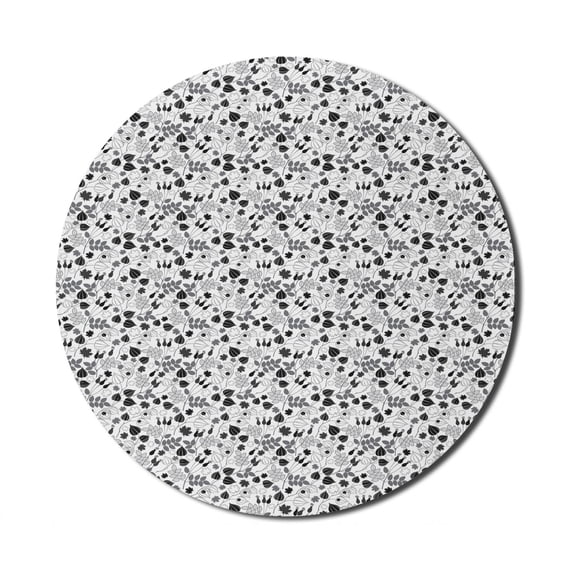 Vintage Mouse Pad for Computers, Botanical Art Pattern in Greyscale Branches and Leaves Flora, Round Non-Slip Thick Rubber Modern Gaming Mousepad, 8" Round, Charcoal Grey Taupe Grey, by Ambesonne