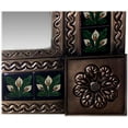 thumbnail image 2 of Medium Brown Three-lily Tile Talavera Tin Mirror, 2 of 2
