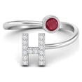thumbnail image 1 of Capital H Initial Letter Ruby Glass Filled Women Ring Adjustable Front Open Ring 925 Sterling Silver, 1 of 3