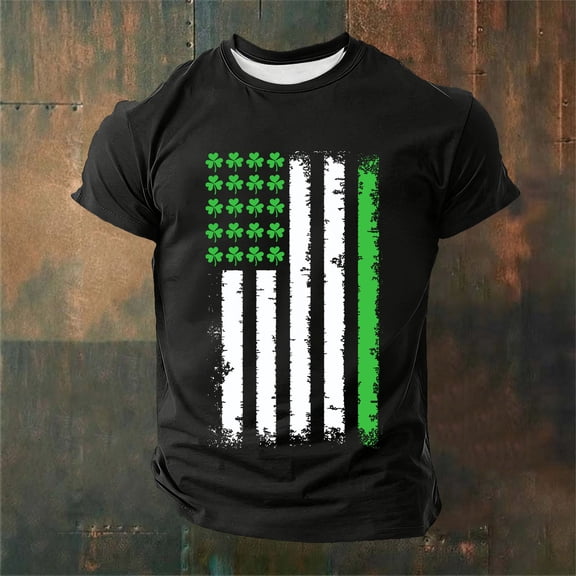Yaoyar Men's Short Sleeve T-Shirts St. Patrick's Day Shamrock American Flag Graphic Tees Shirts Summer Cotton Tops