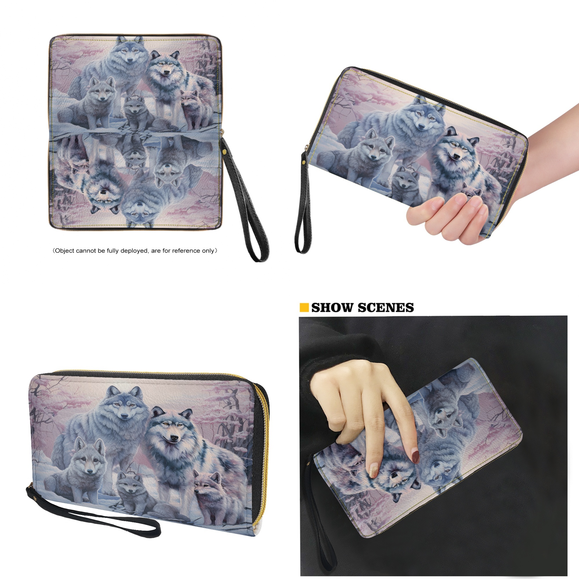 ZUXONGSY Wolf Forest Print Womens Handbag Wallet Set Leather Satchel Purse Handbag with Wristlet Wallet Top Handle Handbag for Ladies