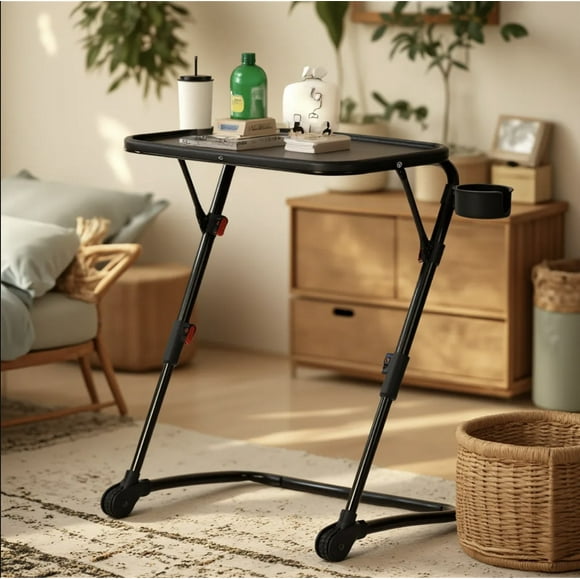 Homy Casa Folding Adjustable Table, Space-saving with Cup Holder for Work or Dining
