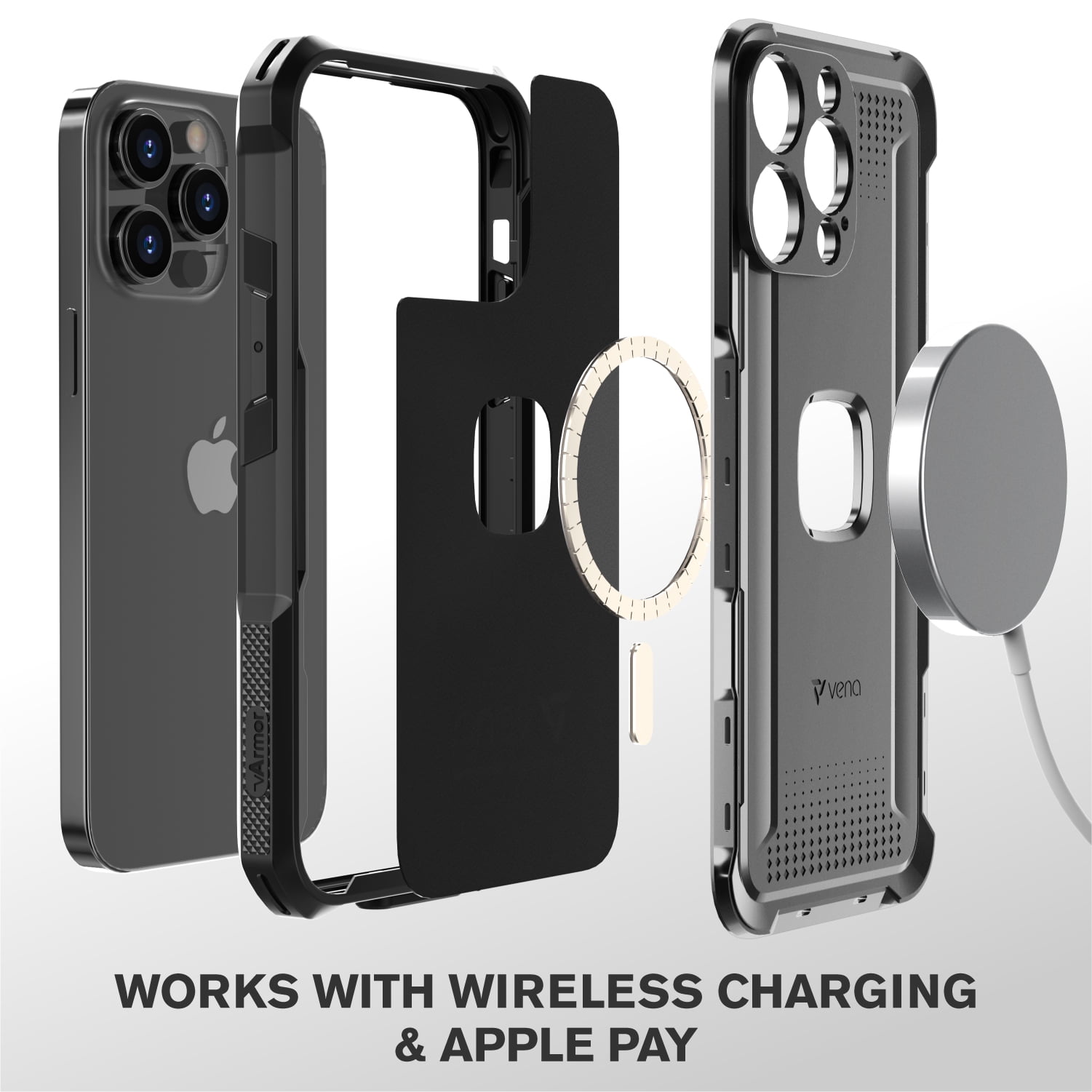 Vena vArmor Rugged Case Compatible with Apple iPhone 14 Pro Max (6.7"-inch), (MagSafe Compatible, Military Grade Drop Protection) Heavy Duty Holster Belt Clip Cover with Kickstand
