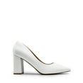 thumbnail image 3 of Burudani Women's High Chunky Heel Pump Closed Toe Block Heels Slip On Dress Pumps Shoes WHITE Size 10, 3 of 9