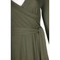 thumbnail image 5 of Bon Rosy, Women's, 3/4 Sleeve Deep V-Neck Maxi Faux Wrap Solid Dress, Olive, S, 5 of 5
