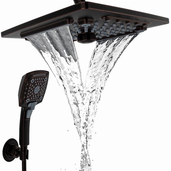 AUKTOPT Rainfall 5-Modes Spary 10 Inch Wall-Mount Showerhead Handheld Shower, Shower Head Combo with 60 Inch Hose, Oil-Rubbed Bronze