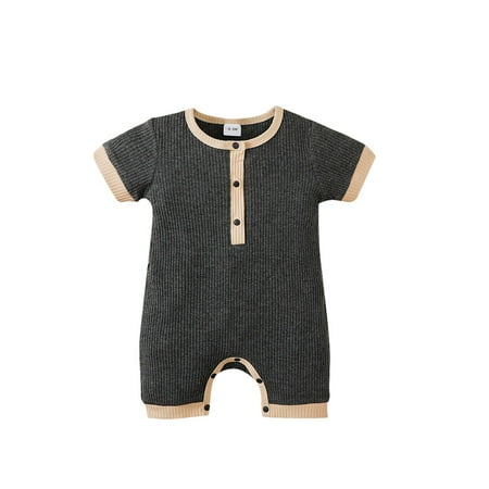 

IZhansean Newborn Baby Boy Girl Solid Romper Short Sleeve Button Ribbed Jumpsuit One Piece Outfit Infant Summer Clothes Dark Gray 0-3 Months