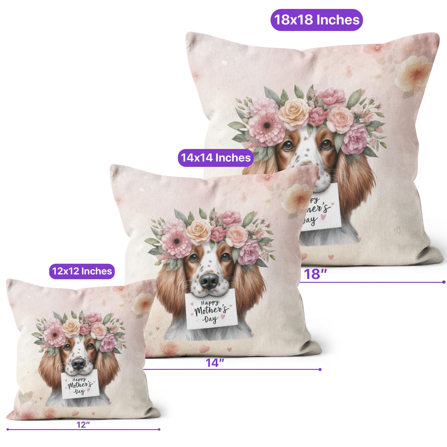 Happy Mother's Day English Setter with Flower Crown and Greeting Card Pillow Cushion Double Sided Dog Lover Throw Pillow - 13004