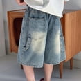 thumbnail image 6 of Boys Faded Wash Loose‑Fit Denim Capri Pants, Elastic Waist Wide‑Leg Knee‑Length 7/8 Jeans Shorts With Pockets for Big Kids, 6 of 6