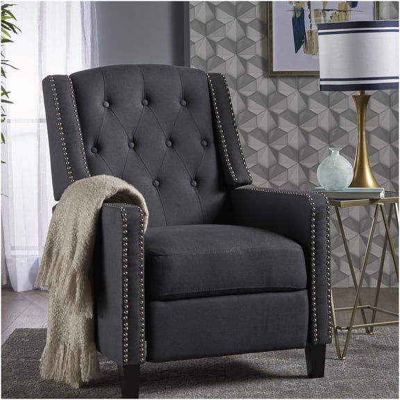 Dark Gray Fabric Recliner Chair with Push Back Mechanism for Living Room