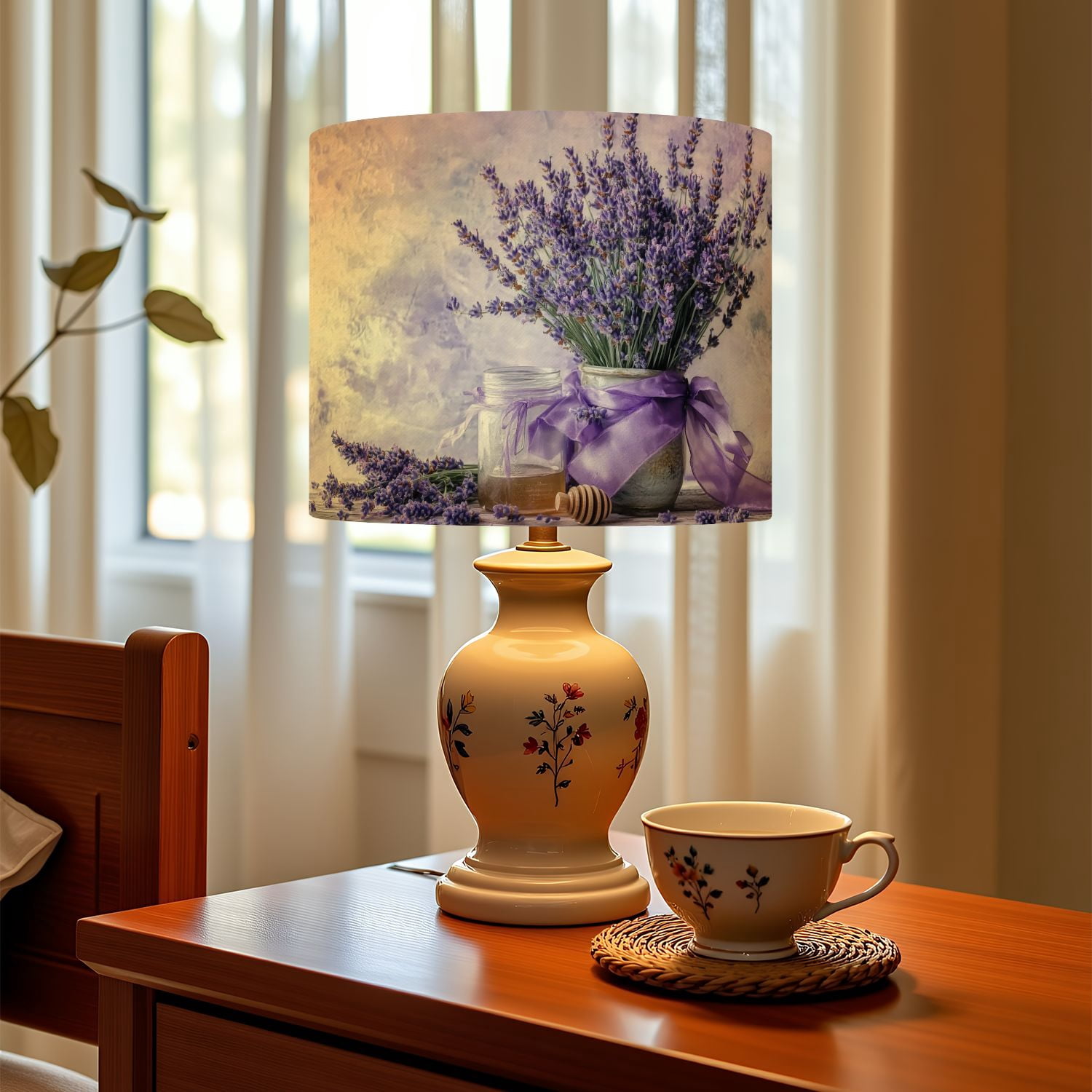 Linen Drum Lampshades Purple Lavender Rustic Floral Farmhouse Flower Country Lilac Flowers 13"x13"x10" Light Shade for Table Lamps Floor Lamp Shades Lampshade Replacement Assembly Required