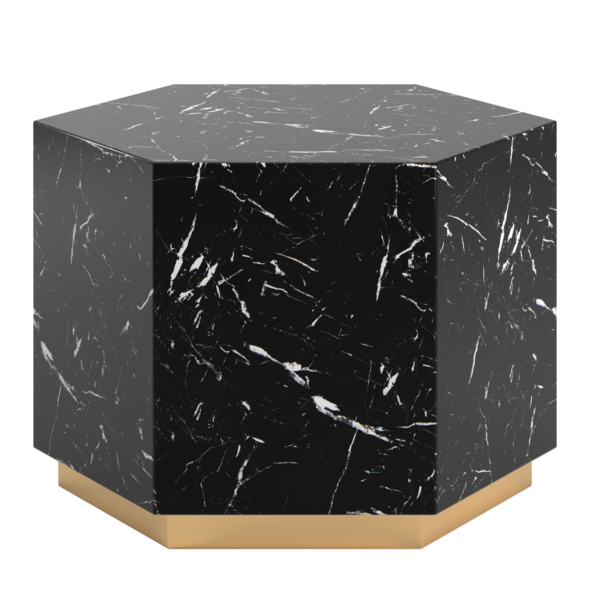 Weston Home Declan Faux Marble Coffee Table, Black, Hexagon