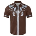 thumbnail image 4 of Qicasul Mens Western Cowboy Print Short Sleeve Shirt Casual Party Button Down Top,Brown,SIZE:XXXL, 4 of 4