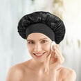 thumbnail image 3 of 2 PCS Satin Hair Bonnet for Women | Elastic and Reusable Shower Hair Caps | Satin Bonnet for Sleeping Women, Shower Caps | Double Layers Hair Cap | Environmental Protection | 11.8Inches, Black, 3 of 8