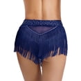 thumbnail image 6 of Doomiva Women 2Pcs Latin Dance Outfit Figure Skating Dress One Shoulder Crop Top + Tassel Shorts Navy Blue L, 6 of 7